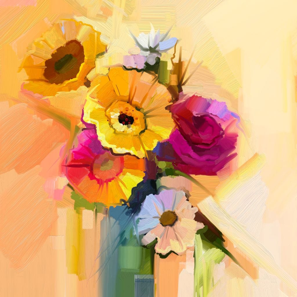 White Yellow & Red Flower Bouquet Canvas Wall Art