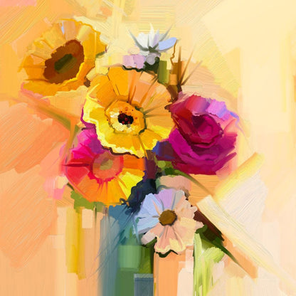 White Yellow & Red Flower Bouquet Canvas Wall Art