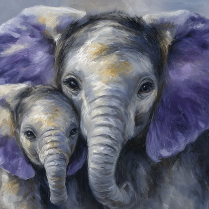 Tender Elephant Family Portrait Canvas Wall Art