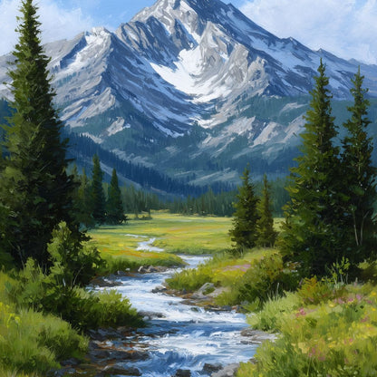 Alpine Peak River Meadow Sky Canvas Wall Art