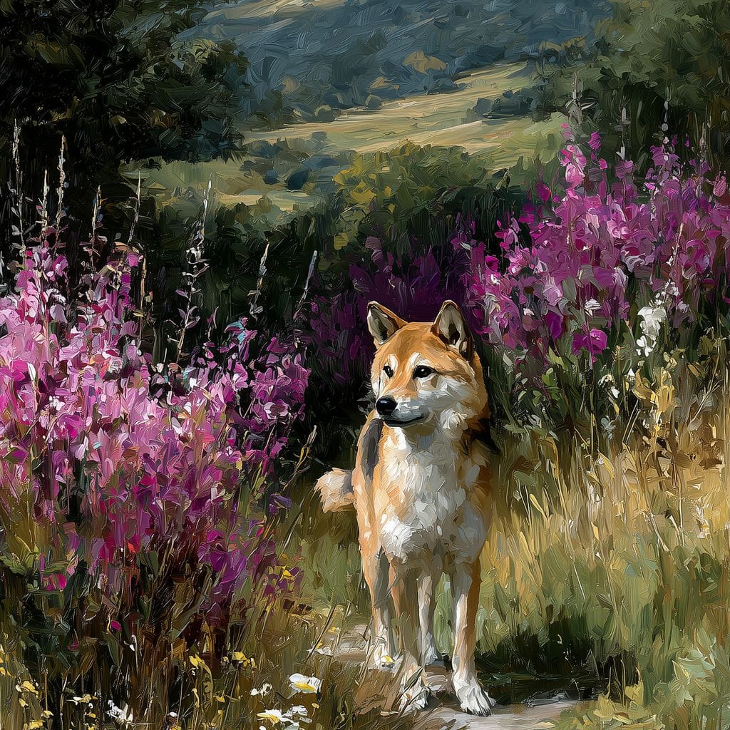 Shiba Meadow Trail Portrait Canvas Wall Art