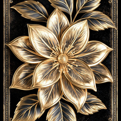Gilded Petals on Obsidian Fields Canvas Wall Art