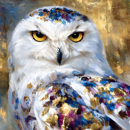 Golden Snow Owl Portrait Canvas Wall Art
