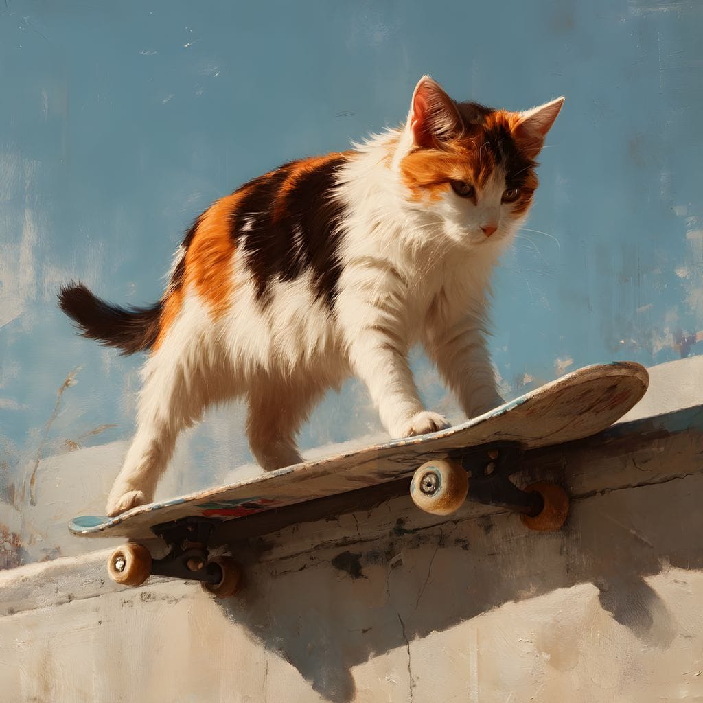Calico Cat Skateboard Ride Canvas Wall Art