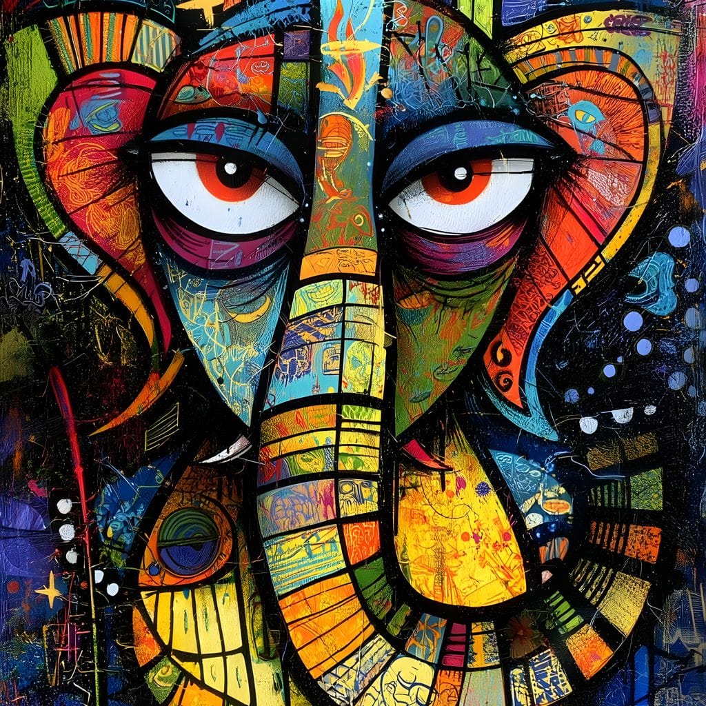Prismatic Ganesha Portrait Canvas Wall Art