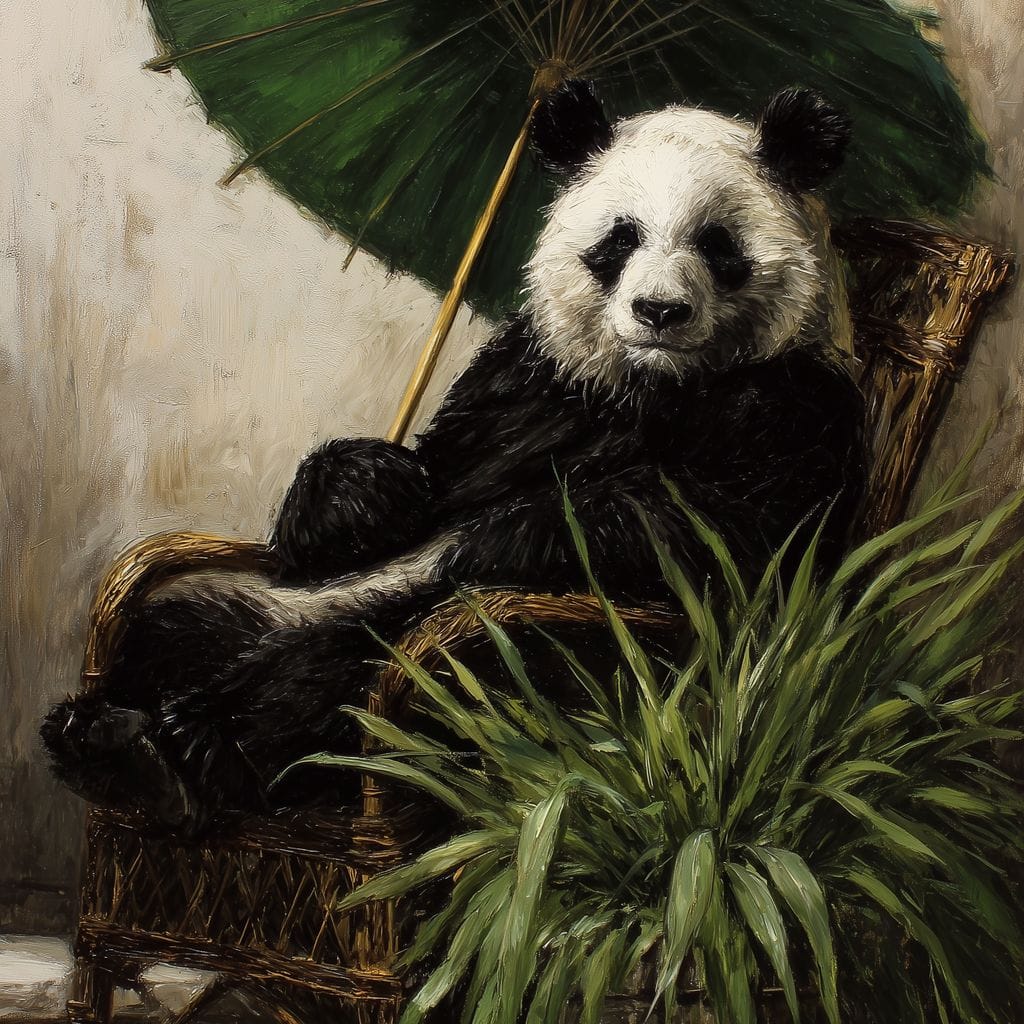 Panda Garden Parasol Calmness Canvas Wall Art