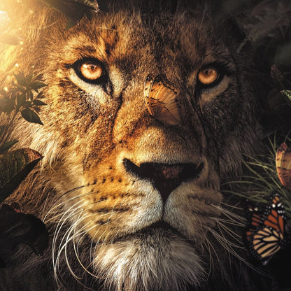 Lion Hiding Canvas Wall Art