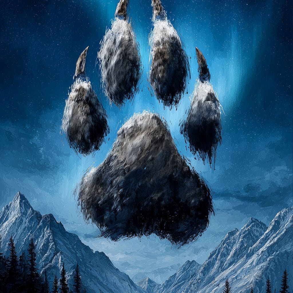 Celestial Wolf Paw Over Peaks Canvas Wall Art