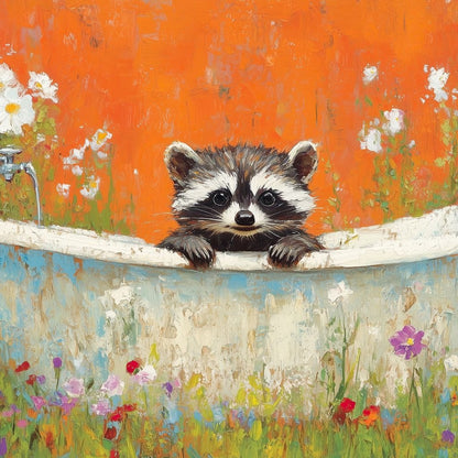 Raccoon Bath Canvas Wall Art