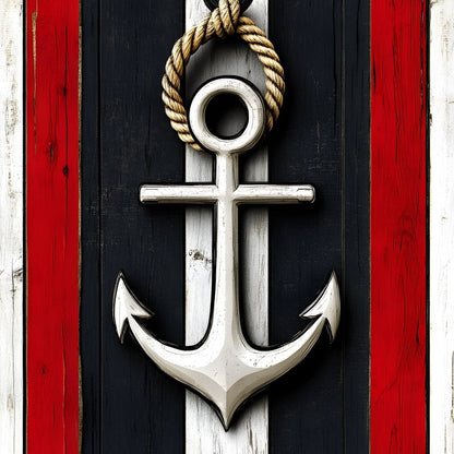 Nautical Anchor on Stripes Canvas Wall Art