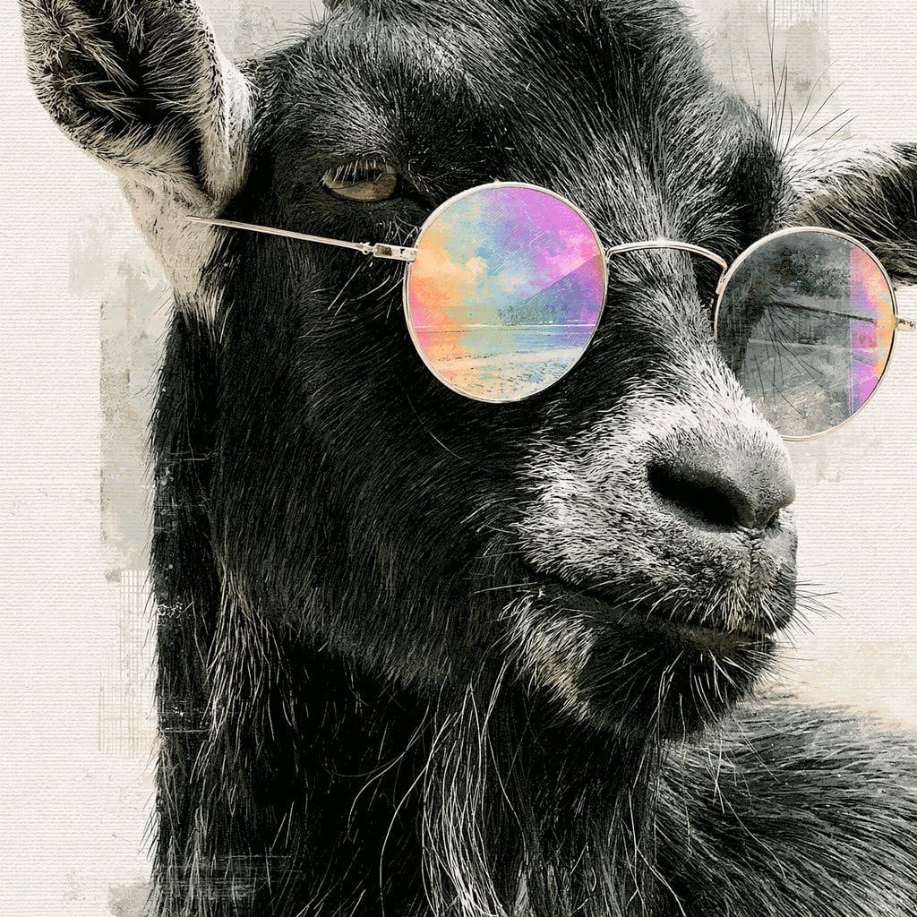 Stray Goat With A Painted Perspective Canvas Wall Art