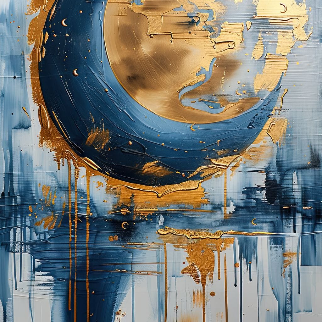 Golden Swirls on Sapphire Tides Canvas Wall Art