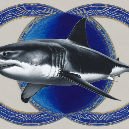 Great White Shark Emblem Blue Canvas Wall Art