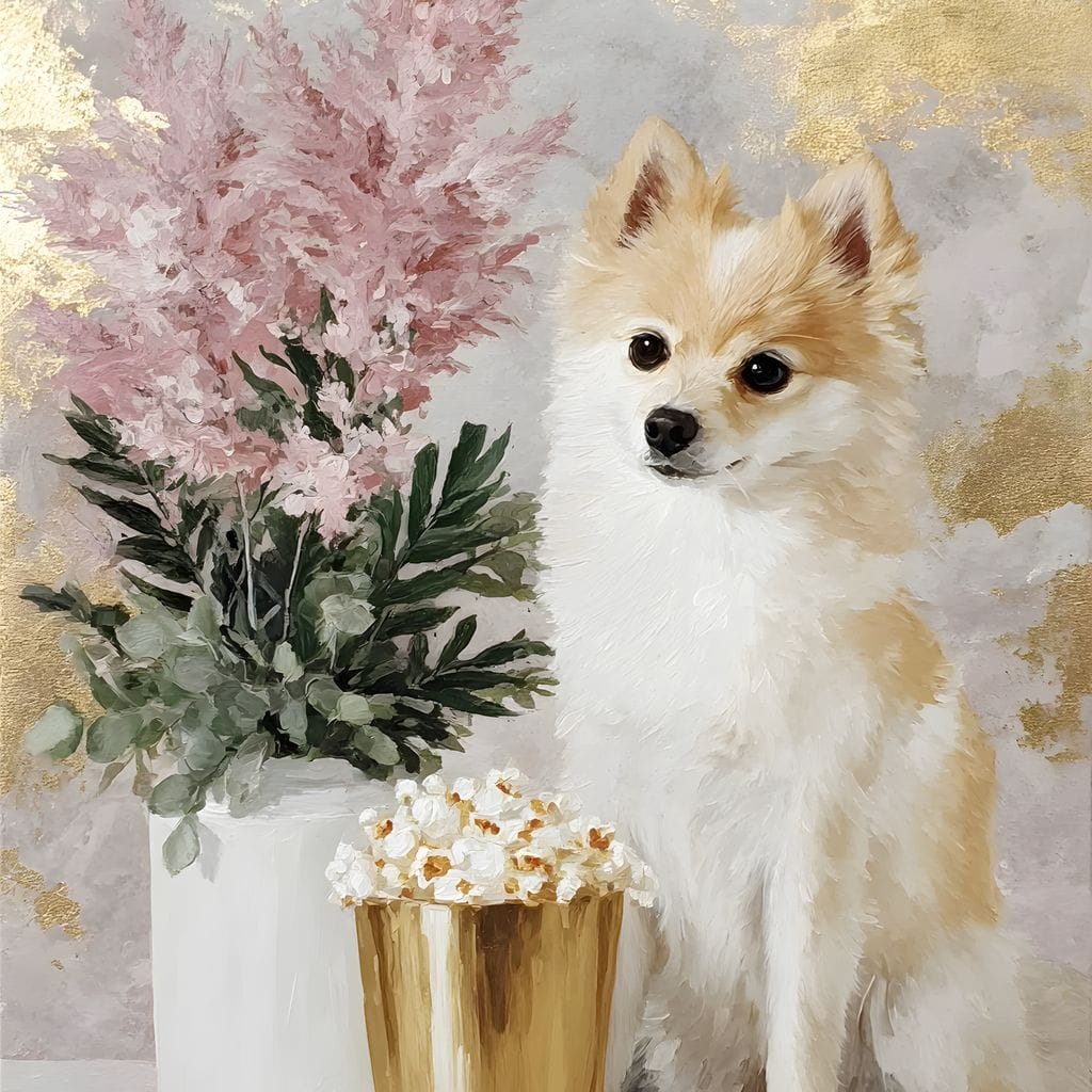 Pomeranian Petals Gold Light Canvas Wall Art