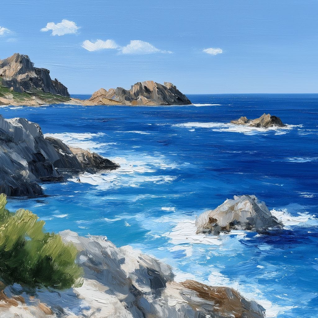 Rocky Coastline Ocean View Oil Painting Canvas Wall Art