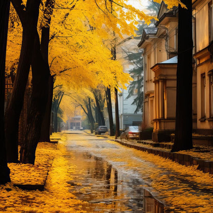 Autumn Leaves Along the City Road Canvas Wall Art