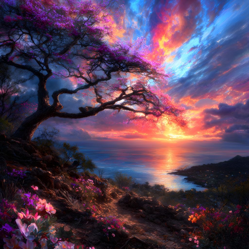 Radiant Sunset Floral Coastline Canvas Wall Art