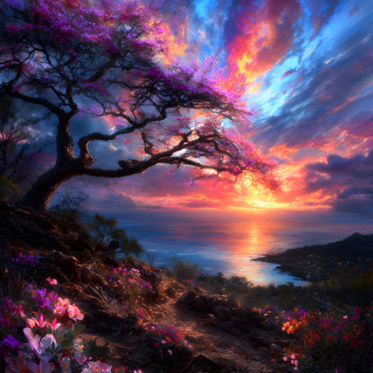 Radiant Sunset Floral Coastline Canvas Wall Art