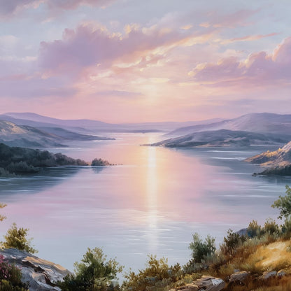 Pastel Sunrise Over Lake Fjord Canvas Wall Art