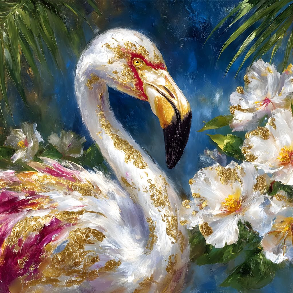 Gilded Flamingo Garden Glow Canvas Wall Art