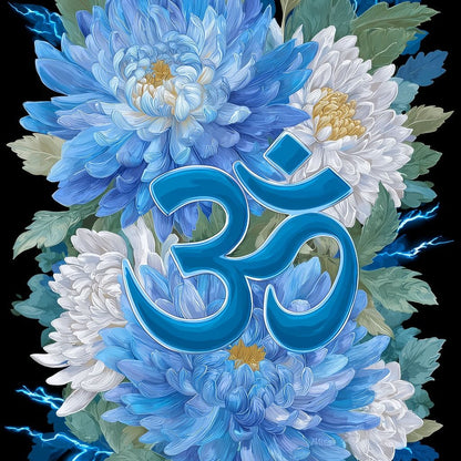 Blue Floral Om Canvas Wall Art