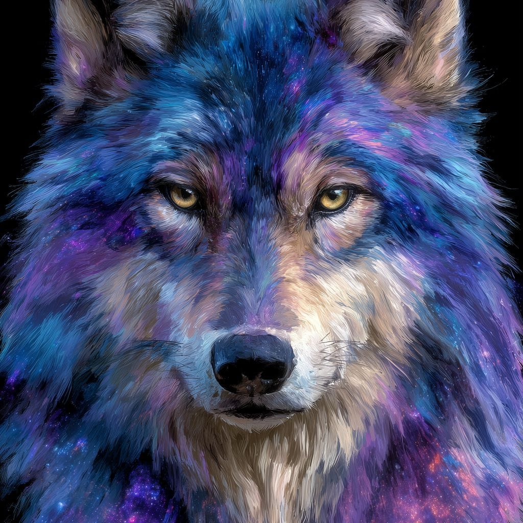 Galactic Wolf Night Watcher Canvas Wall Art