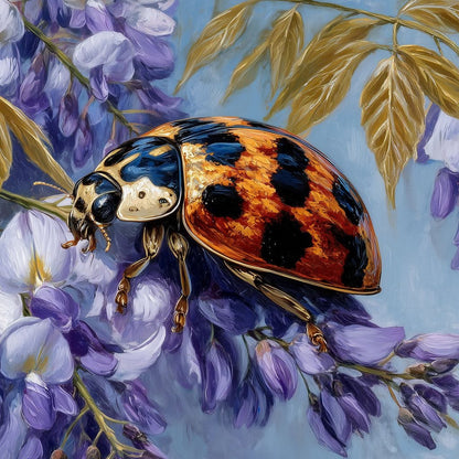 Ladybug On Wisteria Bloom Canvas Wall Art
