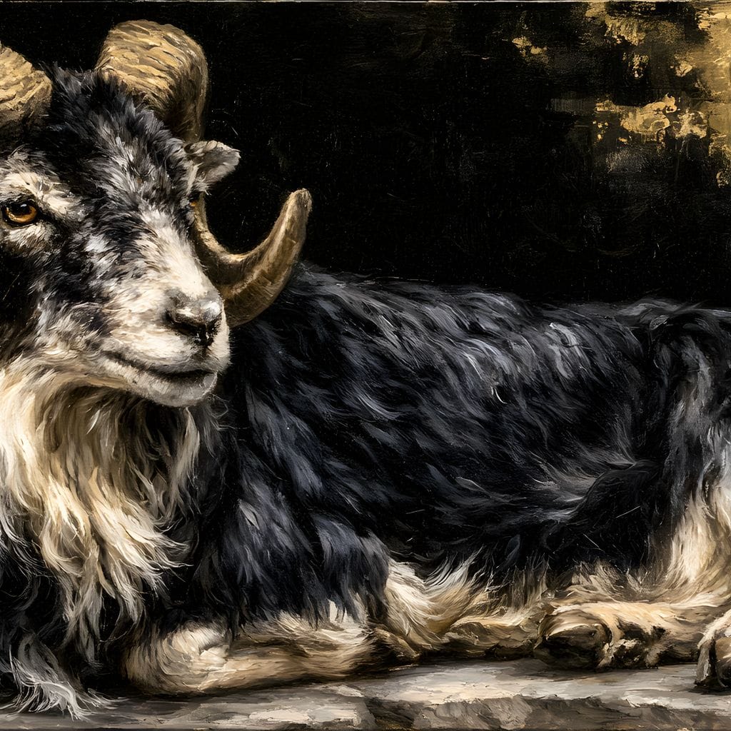 Watchful Ram of the Gilded Void Canvas Wall Art