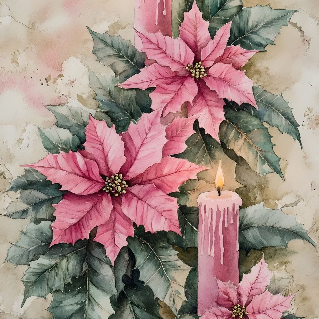 Festive Poinsettia Candle Glow Canvas Wall Art