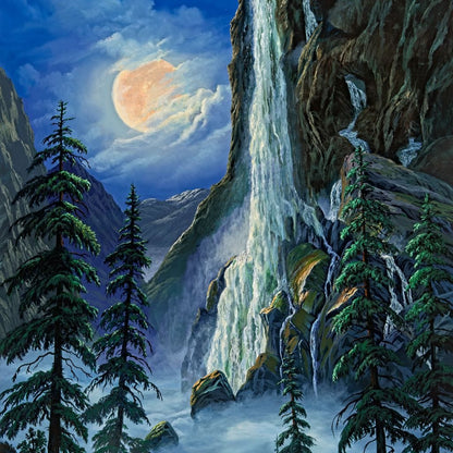 Moonlight Waterfall Canvas Wall Art