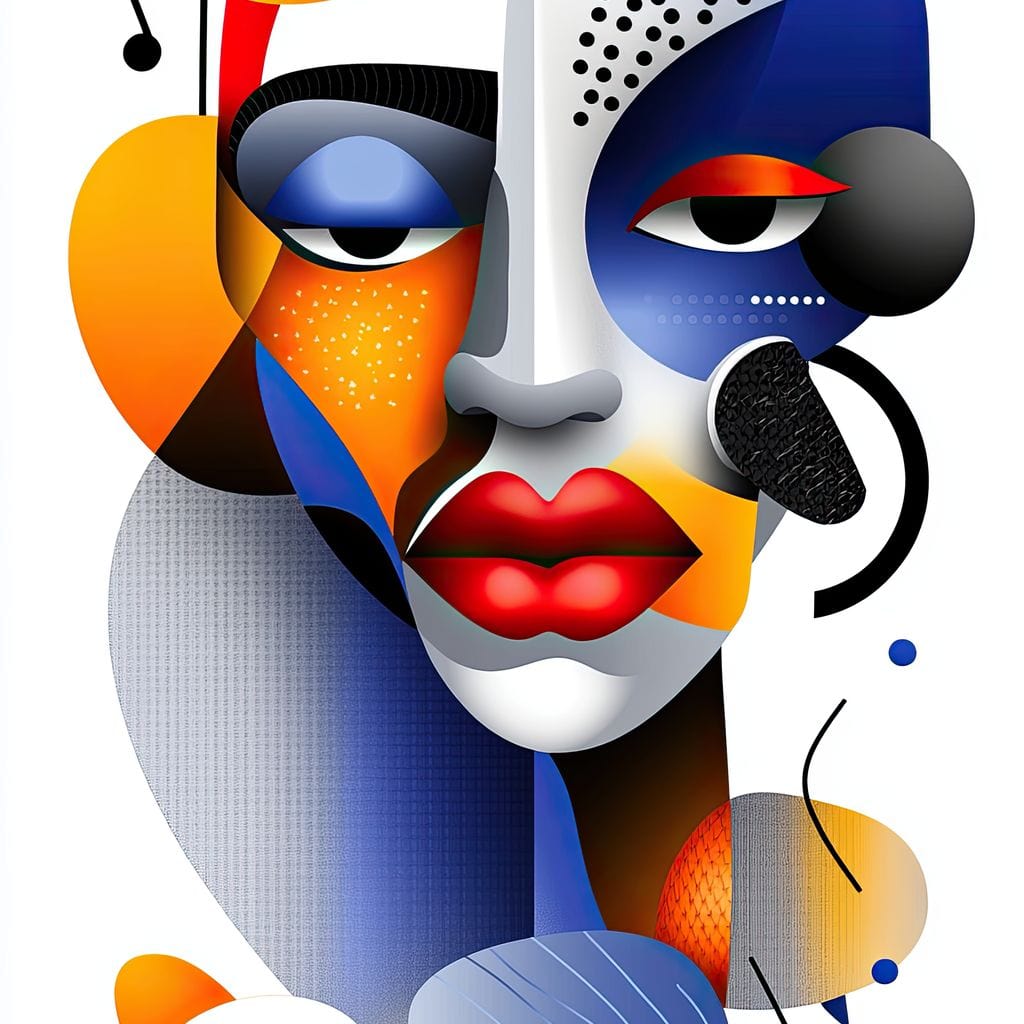 Red Lips and Bold Shapes Canvas Wall Art
