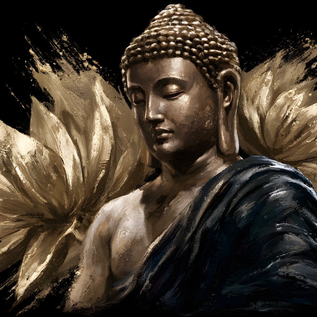 Golden Stillness Beyond The Lotus Canvas Wall Art