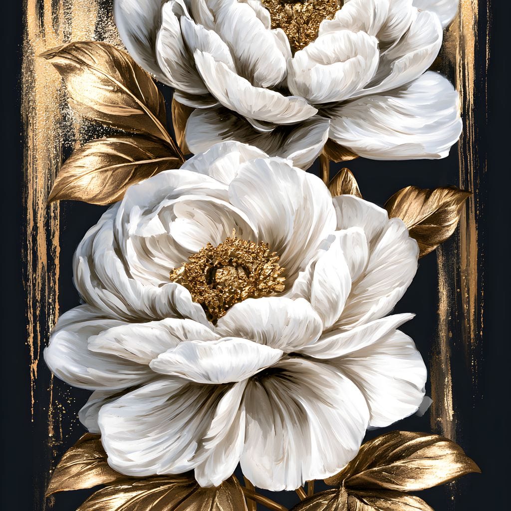 Gilded Petals Resting Upon Midnight Canvas Wall Art