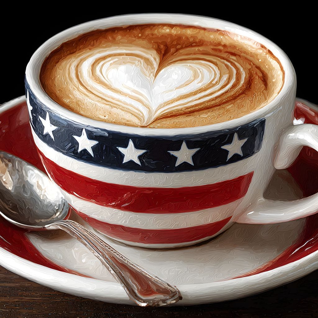 Patriotic Latte Heart Cup Canvas Wall Art
