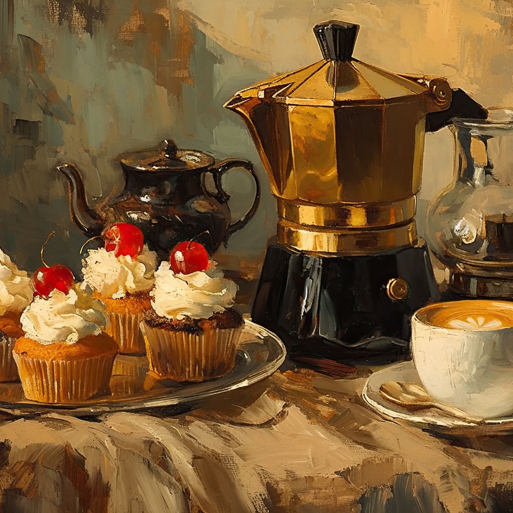 Espresso and Cherry Cupcakes Canvas Wall Art