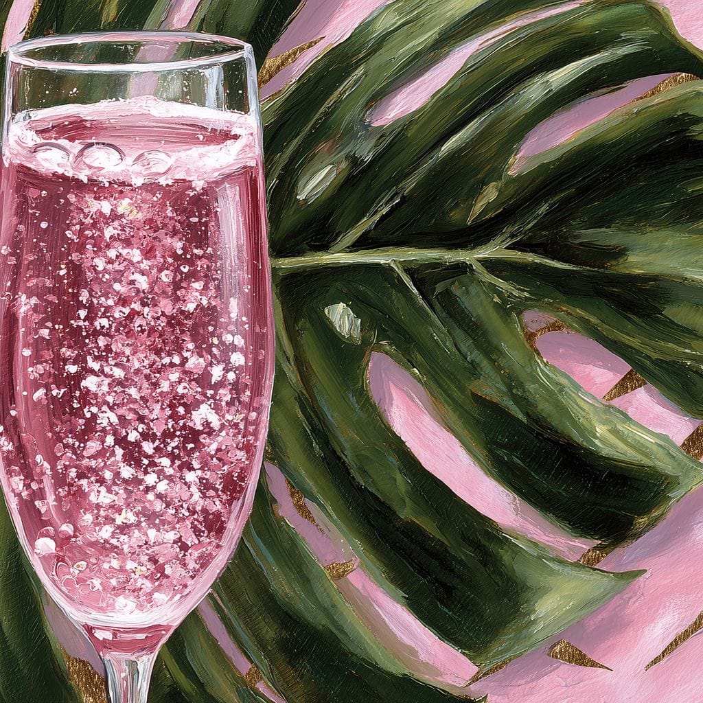 Pink Fizz Monstera Gold Canvas Wall Art