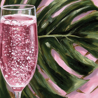 Pink Fizz Monstera Gold Canvas Wall Art