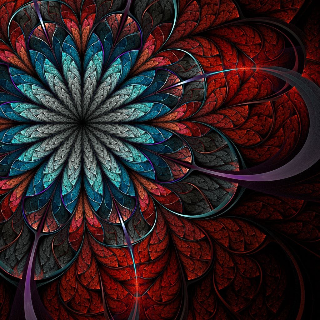 Red Shade Fractal Flower Canvas Wall Art