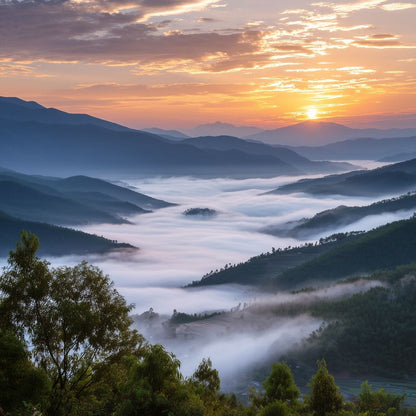 Sunrise Over Misty Mountains Canvas Wall Art