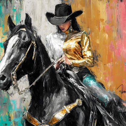 Golden Rider on Midnight Steed Canvas Wall Art