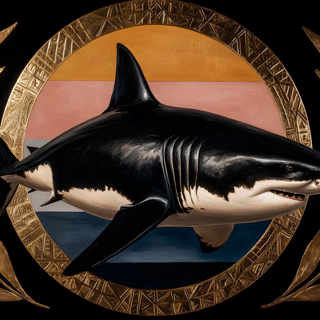 Gilded Shark Triumph Halo Canvas Wall Art