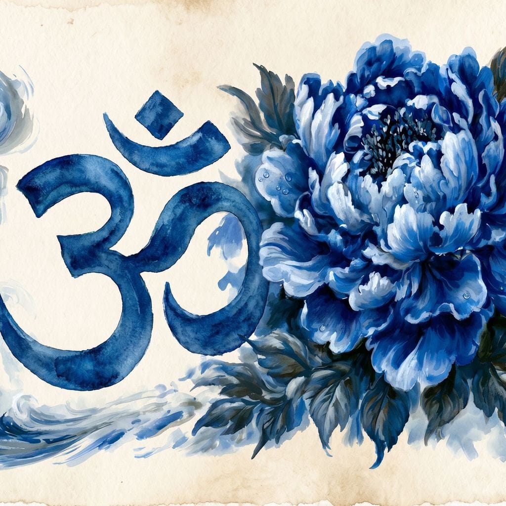 Om Blue Peony Meditation Mood Canvas Wall Art