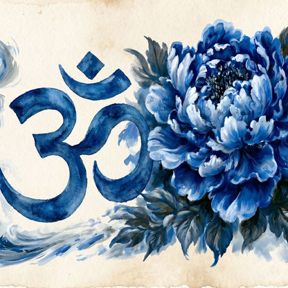 Om Blue Peony Meditation Mood Canvas Wall Art