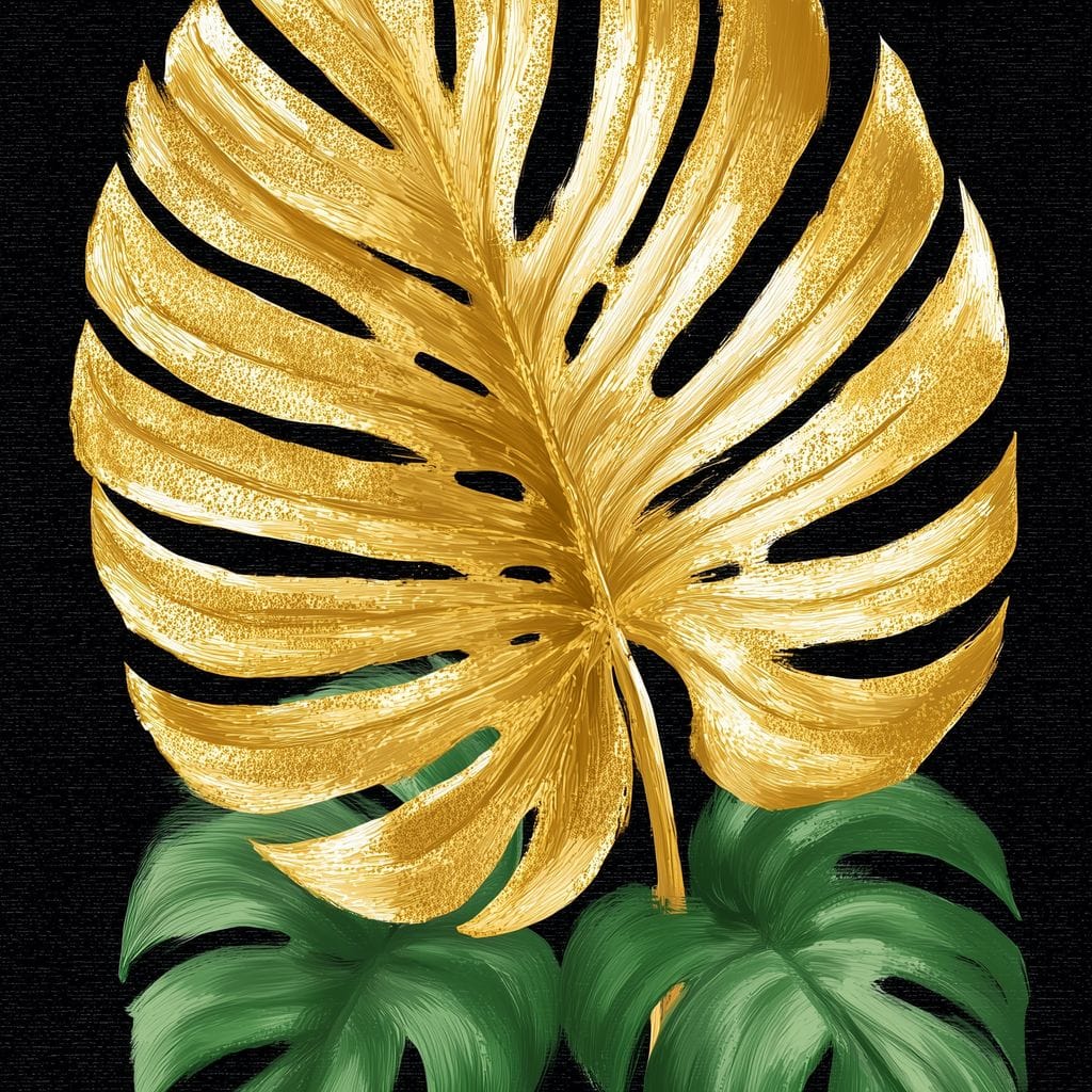 Golden Monstera Leaf Elegance Canvas Wall Art