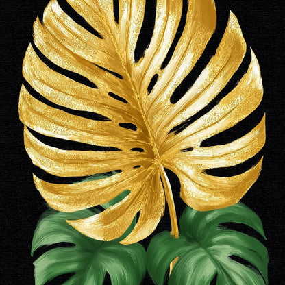 Golden Monstera Leaf Elegance Canvas Wall Art