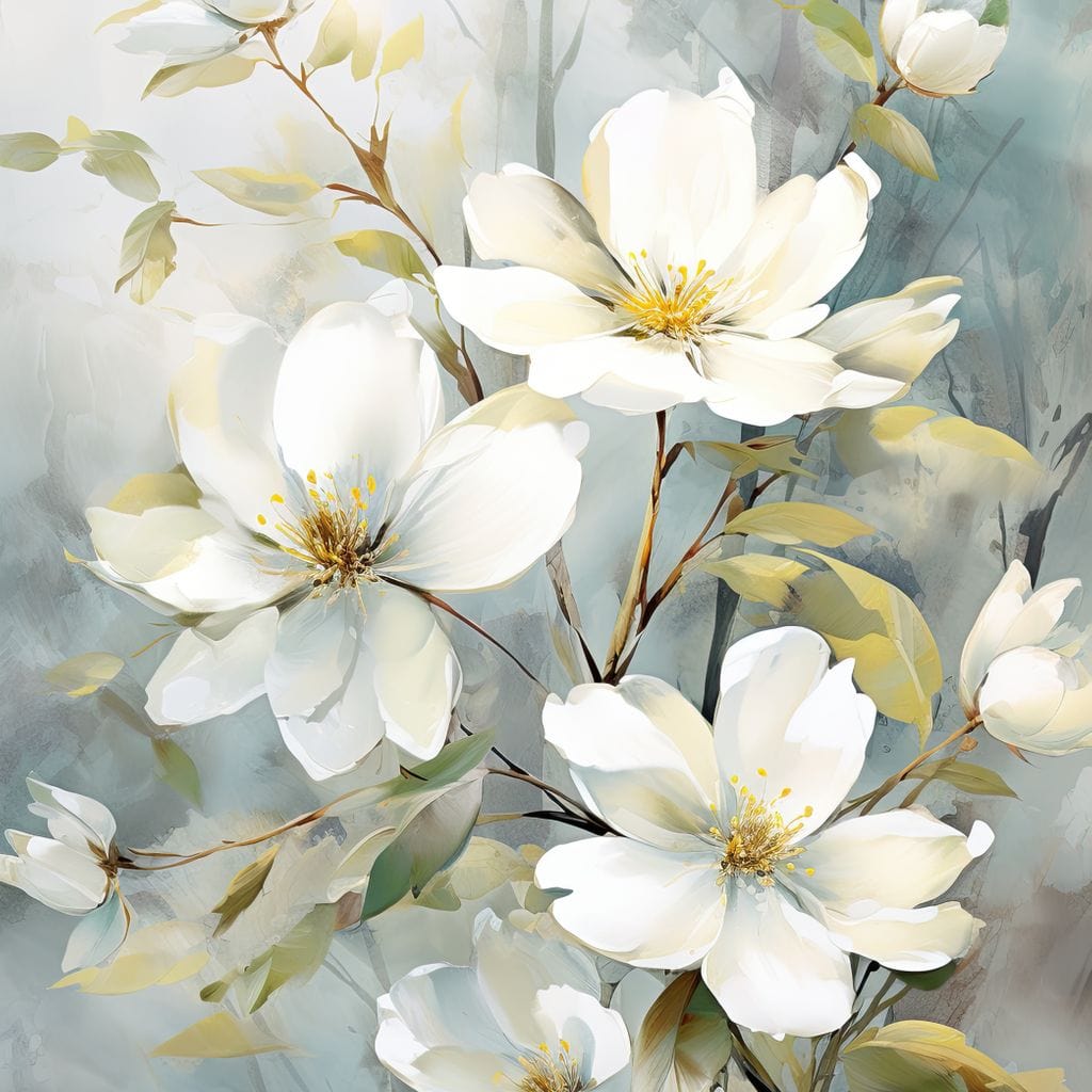 Ethereal Blooms in Mist Canvas Wall Art