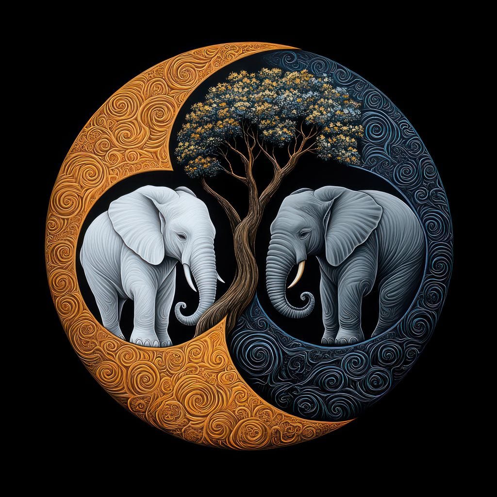 Elephant Yin-Yang Canvas Wall Art