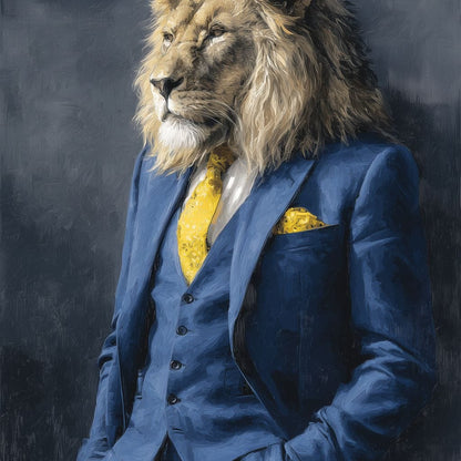 Regal Lion Portrait Blue Suit Canvas Wall Art