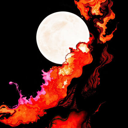Firestorm Under the Moon Canvas Wall Art