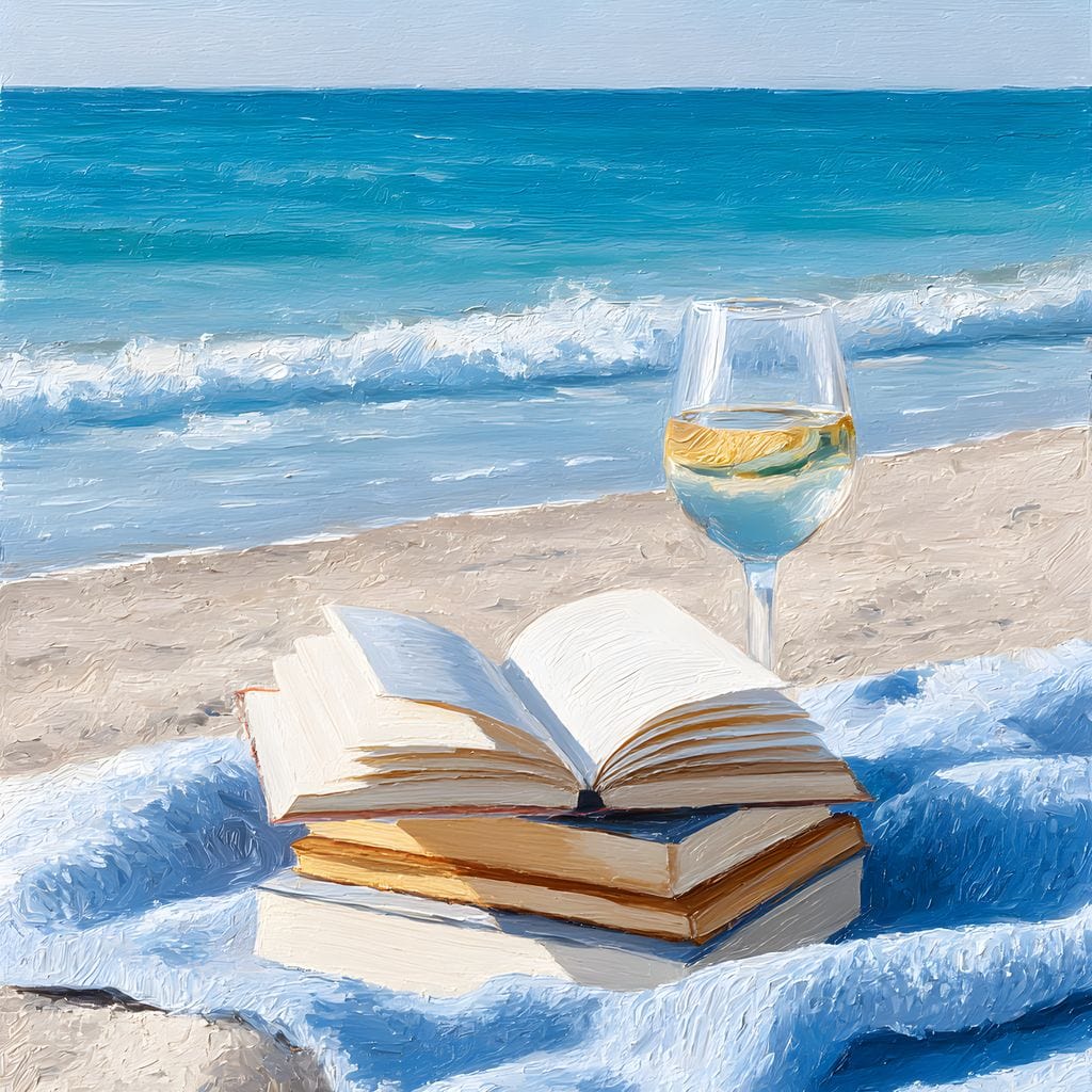 Seaside Pages and Chardonnay Bliss Canvas Wall Art